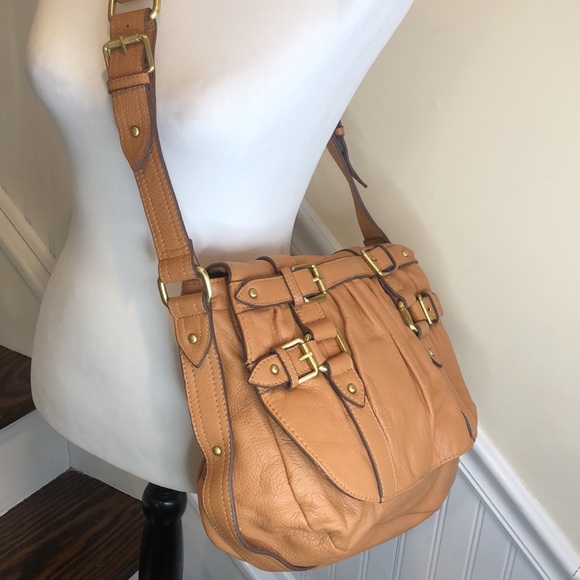 VINCE CAMUTO Tumbled Brown Leather Messenger Strappy Tote Crossbody Shoulder Bag - Picture 8 of 17